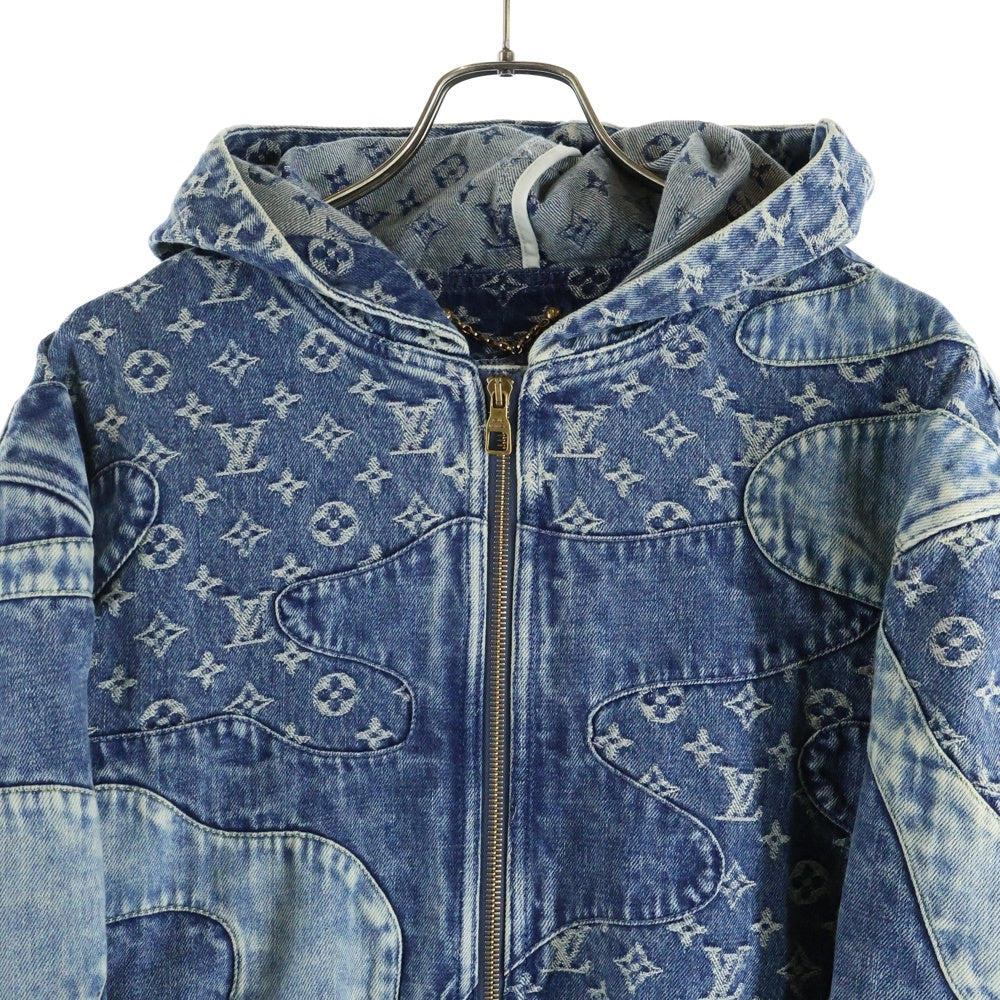 LOUIS VUITTON(ルイヴィトン) 22SS ×NIGO ニゴー モノグラム デニム パッチワーク フーデッド ジップアップ ジャケット ブルゾン インディゴ RM221M UZDHMA16E
