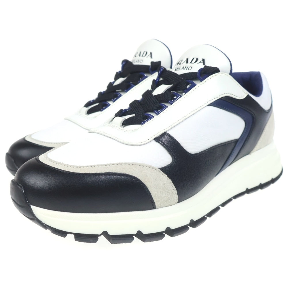 PRADA(プラダ) ローカットスニーカー ホワイト×ネイビー レザー 靴 2EG403 2EG403