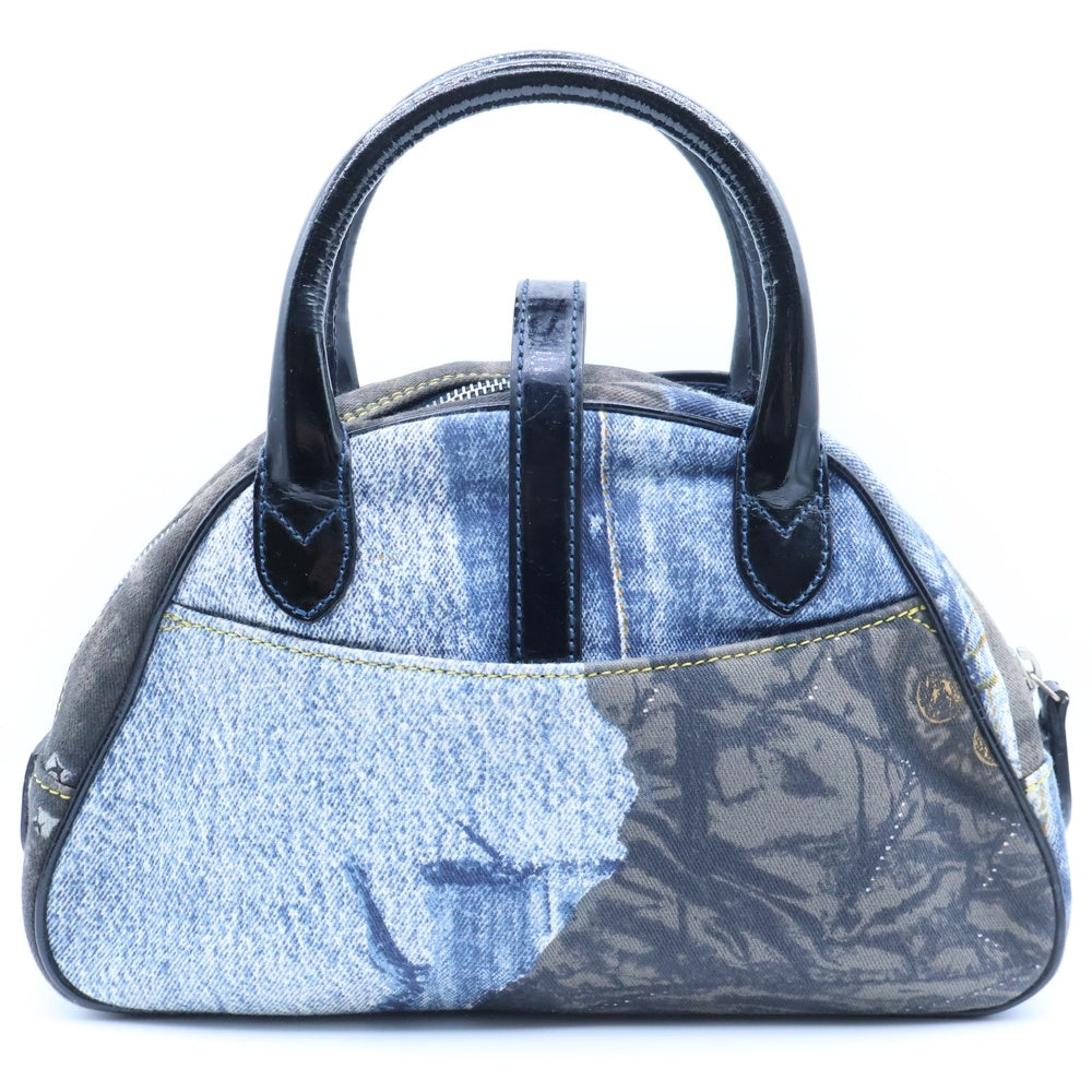 Christian Dior(クリスチャンディオール) ダブルサドルバッグ ハンドバッグ ネイビー デニムキャンバス×レザー レディース