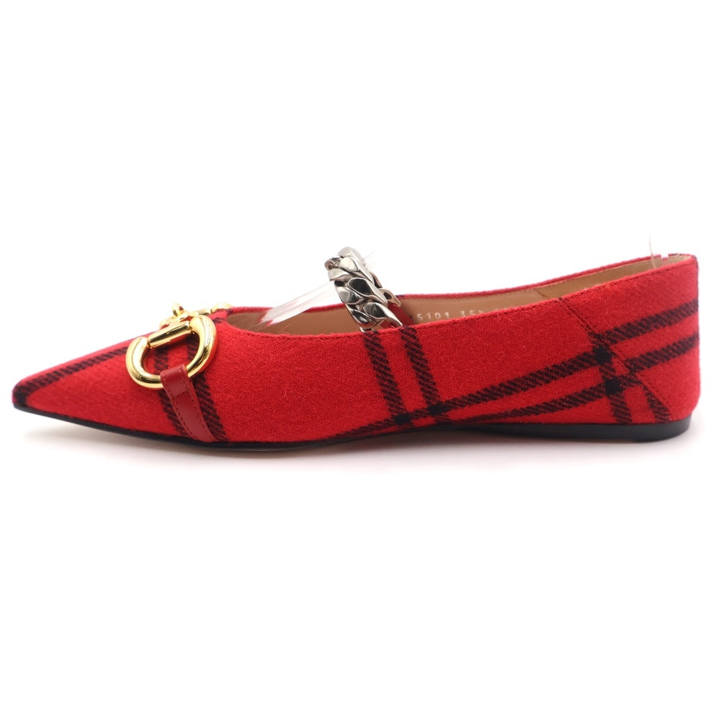GUCCI(グッチ) ホースビット フラットシューズ チェック柄 レッド レディース