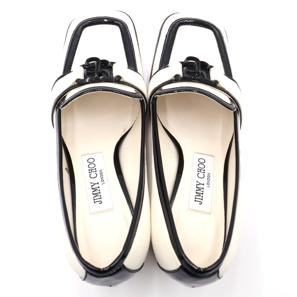 JIMMY CHOO(ジミーチュウ) EVIN 65 エヴィン チャンキーヒールパンプス パテントレザー ホワイト/ブラック レディース