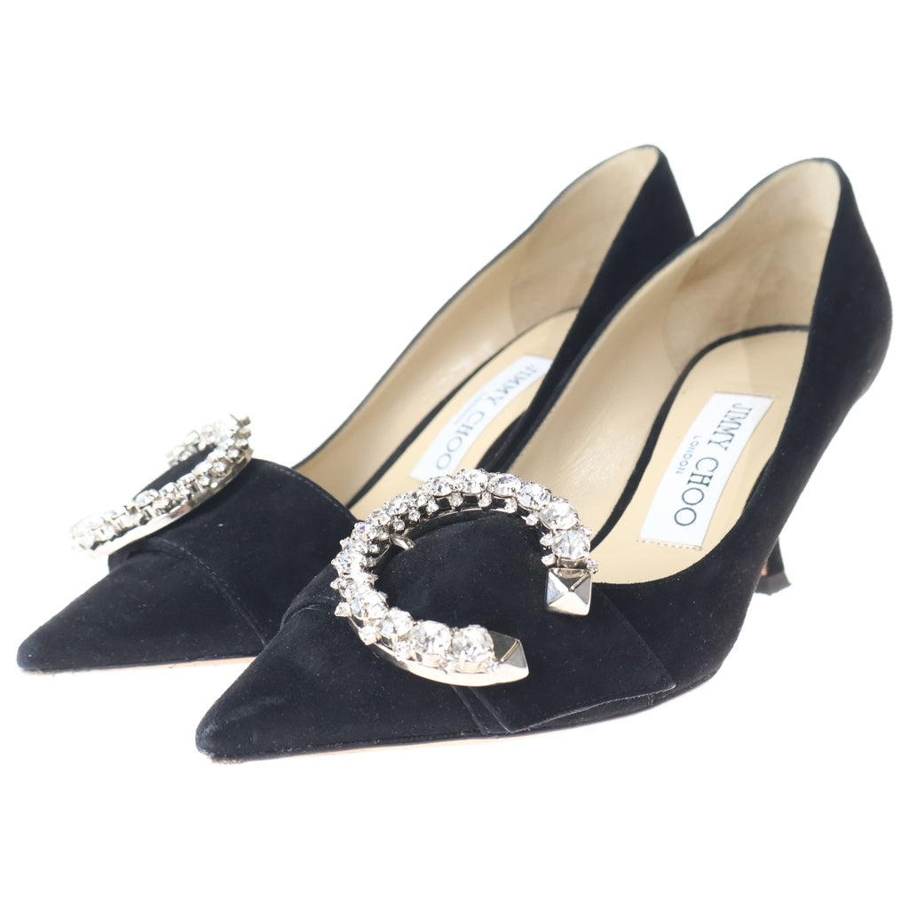 JIMMY CHOO(ジミーチュウ) MELVA 70 メルヴァ 7cmヒール ビジュー付き スウェードパンプス レディース ブラック