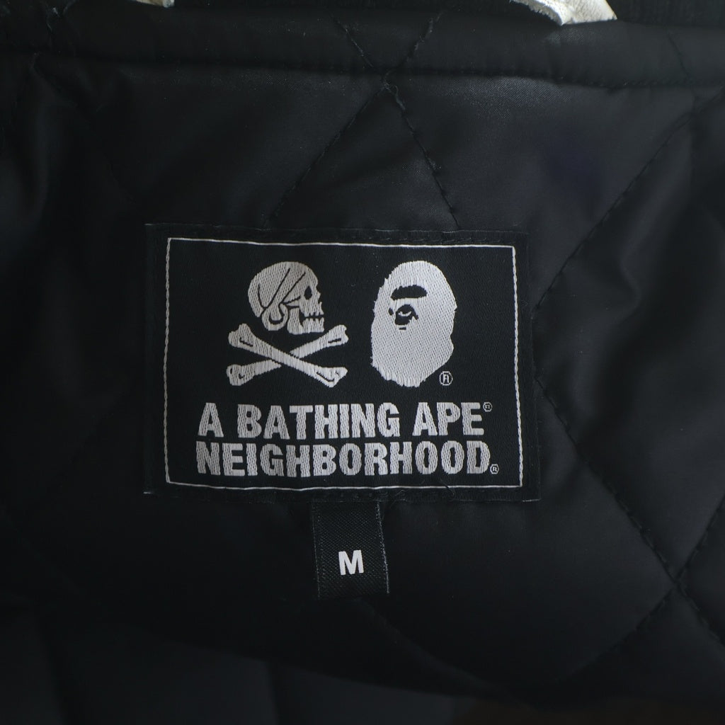 A BATHING APE(アベイシングエイプ) ×NEIGHBORHOOD ネイバーフッド 50着限定 019シリアル入り レザーアームスタジアムジャケット ホワイト/ブラック 001HJJ211901C