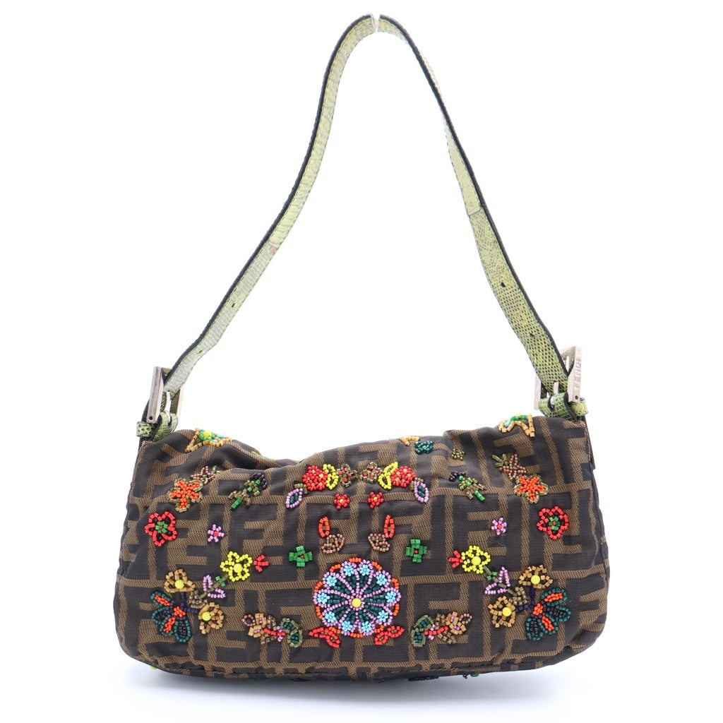FENDI(フェンディ) ズッカ柄 ビーズ刺繍 マンマバケット ハンドバッグ ブラウン 2373 26421 008 レディース