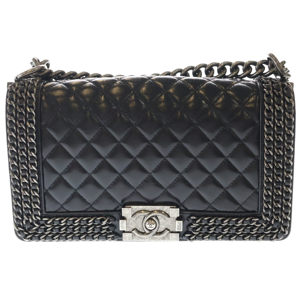 CHANEL(シャネル) ボーイシャネル25 チェーンショルダーバッグ カーフレザー ブラック シルバー金具 レディース