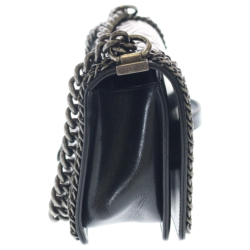 CHANEL(シャネル) ボーイシャネル25 チェーンショルダーバッグ カーフレザー ブラック シルバー金具 レディース