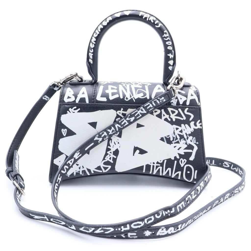 BALENCIAGA(バレンシアガ) グラフィティ アワーグラス XXS 2WAY ハンドバッグ ショルダーバッグ レザー ブラック ホワイト レディース