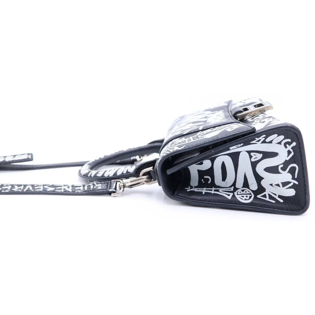 BALENCIAGA(バレンシアガ) グラフィティ アワーグラス XXS 2WAY ハンドバッグ ショルダーバッグ レザー ブラック ホワイト レディース