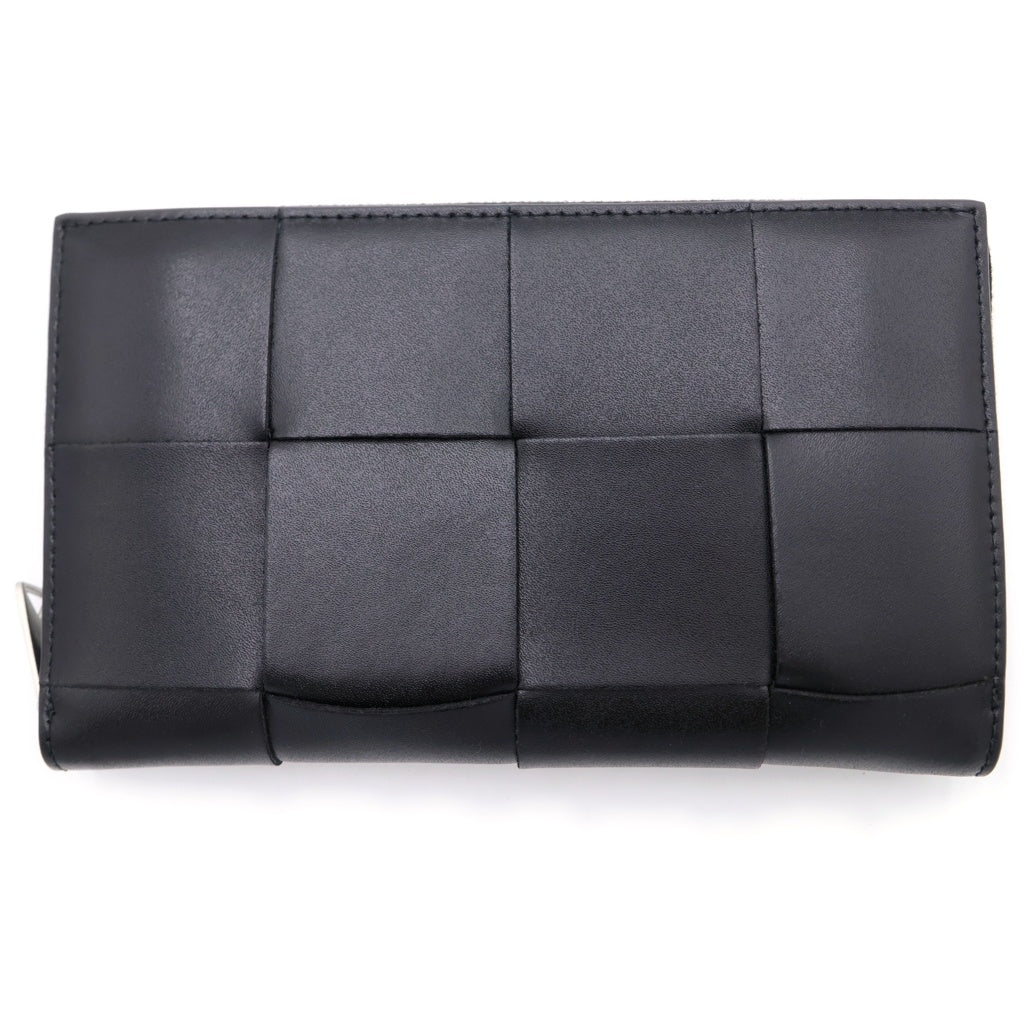 BOTTEGA VENETA(ボッテガヴェネタ) マキシイントレチャート ラウンドファスナー長財布 ロングウォレット カードケース ブラック レザー