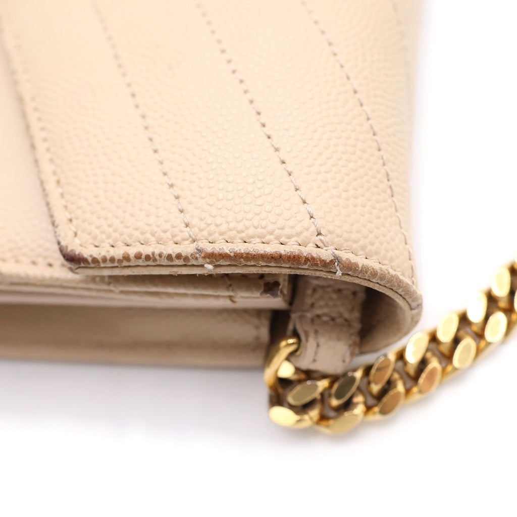 SAINT LAURENT PARIS(サンローランパリ) カサンドラ クラシック チェーンショルダーバッグ ウォレット ベージュ レザー 377828 ゴールド金具 レディース