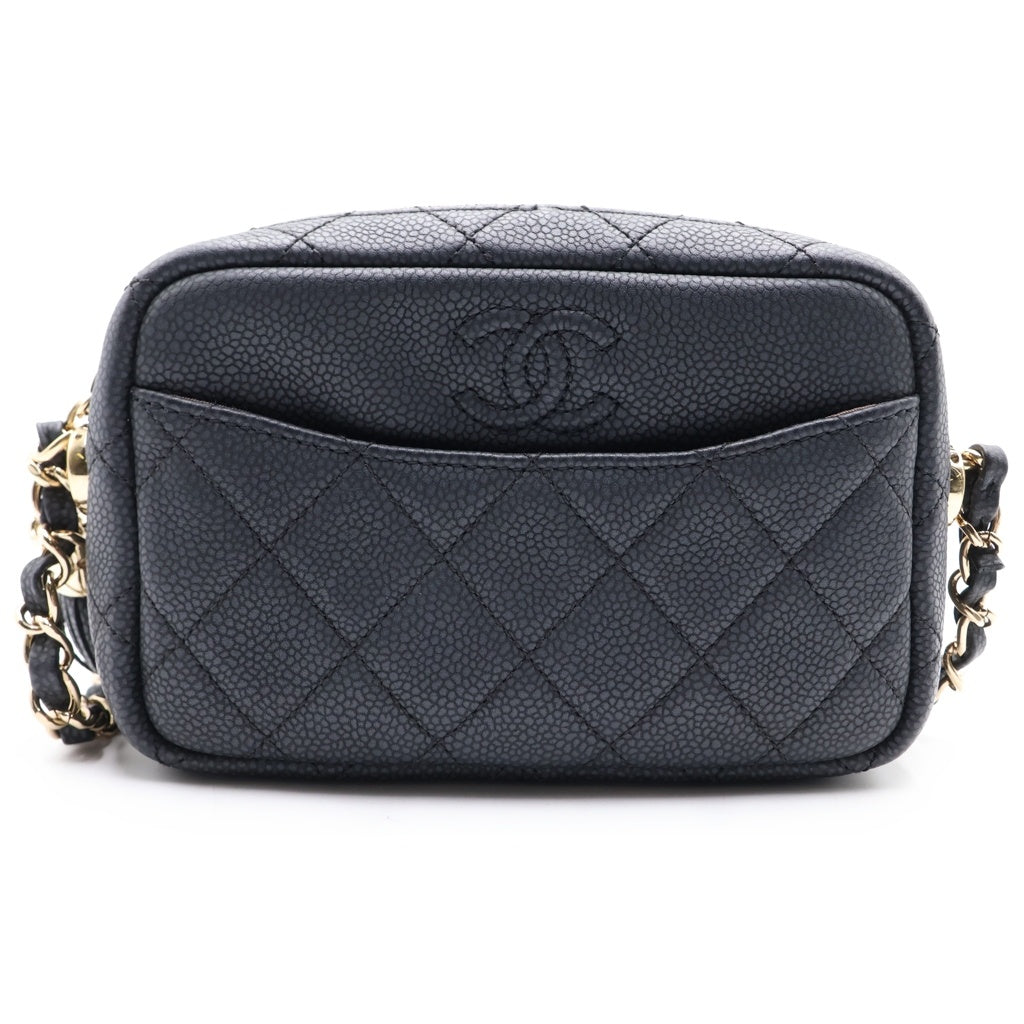 CHANEL(シャネル) マトラッセ フリンジ カメラ ショルダーバッグ グレー キャビアスキン ゴールド金具 A57719