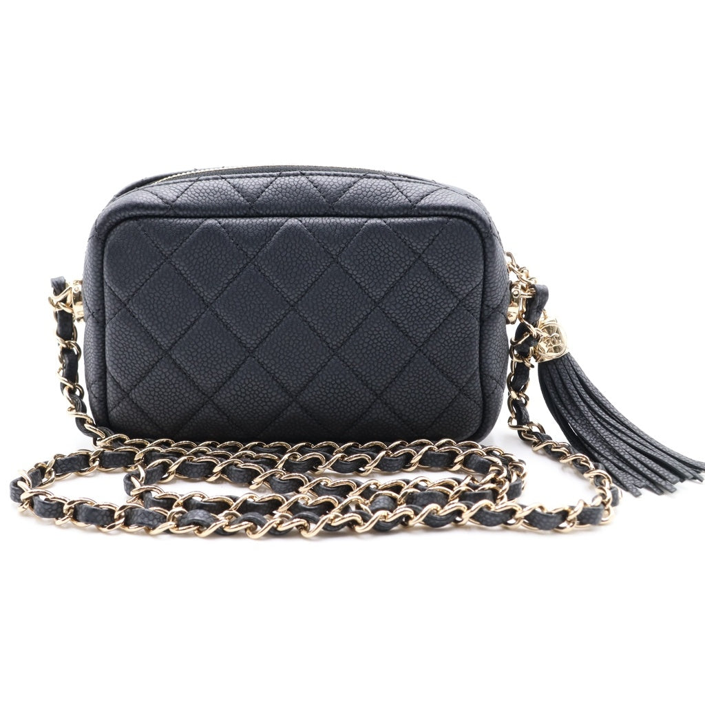 CHANEL(シャネル) マトラッセ フリンジ カメラ ショルダーバッグ グレー キャビアスキン ゴールド金具 A57719