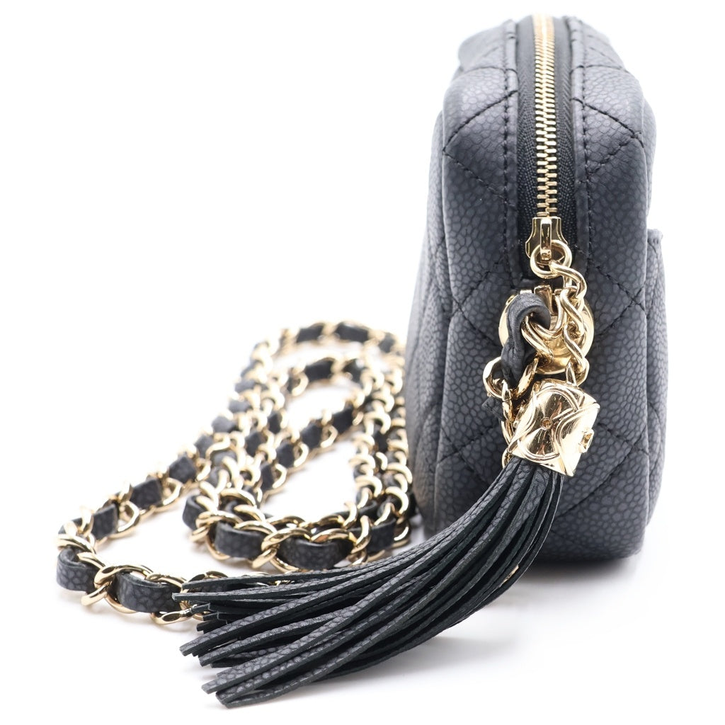 CHANEL(シャネル) マトラッセ フリンジ カメラ ショルダーバッグ グレー キャビアスキン ゴールド金具 A57719