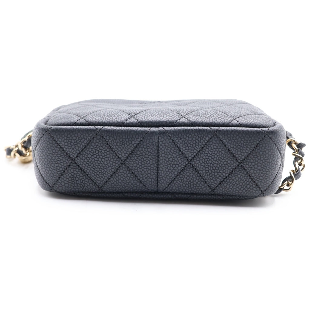 CHANEL(シャネル) マトラッセ フリンジ カメラ ショルダーバッグ グレー キャビアスキン ゴールド金具 A57719
