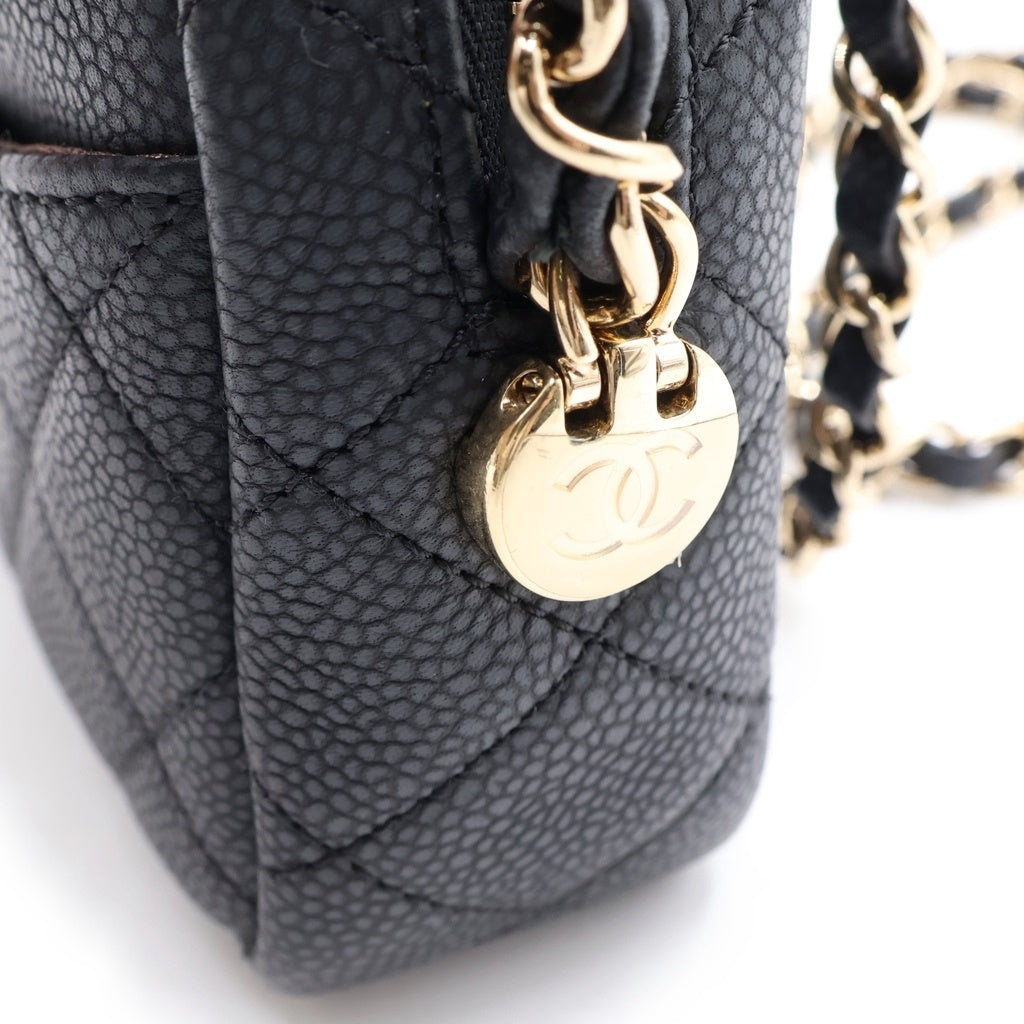 CHANEL(シャネル) マトラッセ フリンジ カメラ ショルダーバッグ グレー キャビアスキン ゴールド金具 A57719