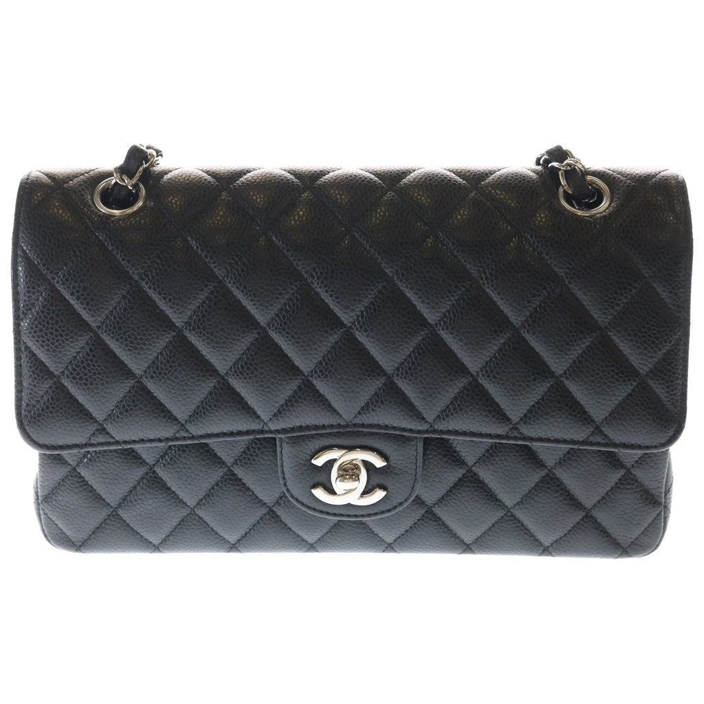 CHANEL(シャネル) マトラッセ25 ダブルフラップ ダブルチェーン ショルダーバッグ キャビアスキン シルバー金具 24番台 A01112 レディース