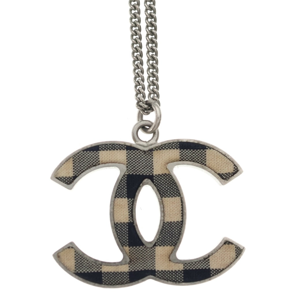 CHANEL(シャネル) ココマーク チェック柄 ネックレス シルバー/ベージュ B11C レディース