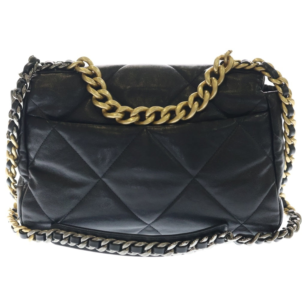 CHANEL(シャネル) シャネル19 ディズヌフ マトラッセ ラムスキン レザー チェーンショルダーバッグ ゴールド/シルバー金具 ブラック AS1160 30番台 AS1160 カード レディース
