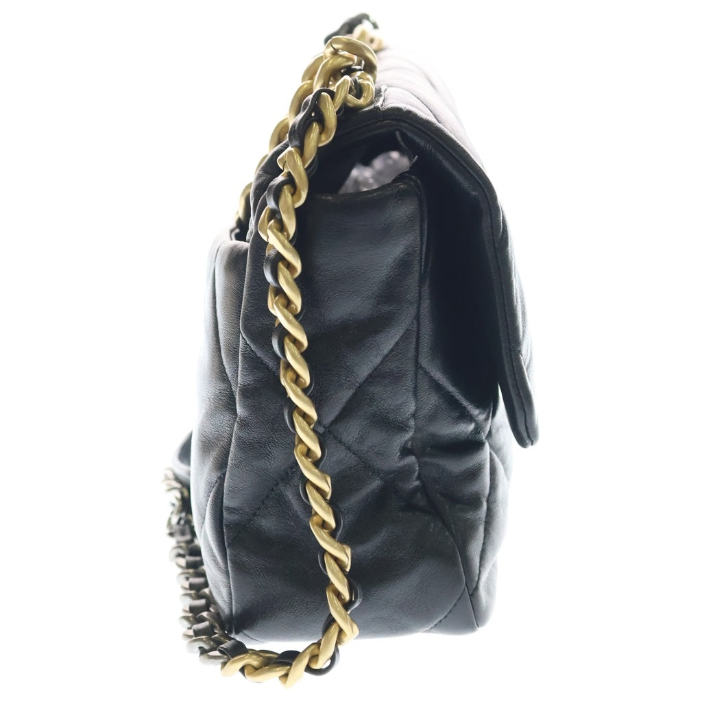 CHANEL(シャネル) シャネル19 ディズヌフ マトラッセ ラムスキン レザー チェーンショルダーバッグ ゴールド/シルバー金具 ブラック AS1160 30番台 AS1160 カード レディース
