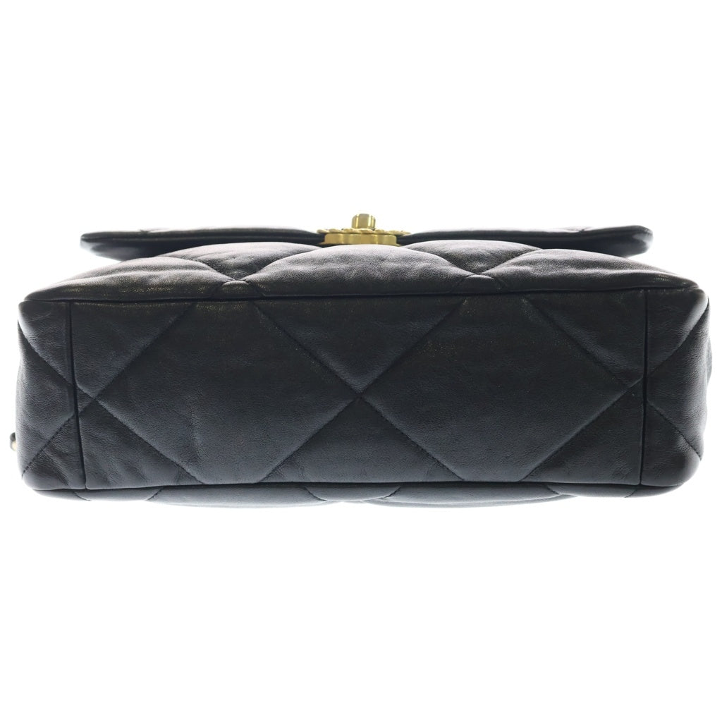 CHANEL(シャネル) シャネル19 ディズヌフ マトラッセ ラムスキン レザー チェーンショルダーバッグ ゴールド/シルバー金具 ブラック AS1160 30番台 AS1160 カード レディース
