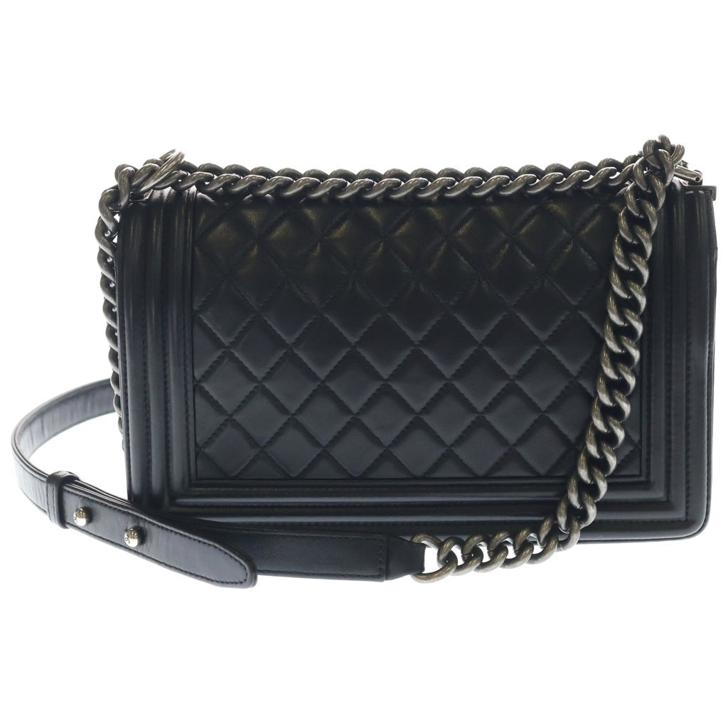 CHANEL(シャネル) ボーイシャネル25 ラムスキン レザー チェーンショルダーバッグ シルバー金具 ブラック A67086 21番台 レディース