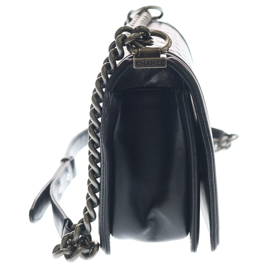 CHANEL(シャネル) ボーイシャネル25 ラムスキン レザー チェーンショルダーバッグ シルバー金具 ブラック A67086 21番台 レディース