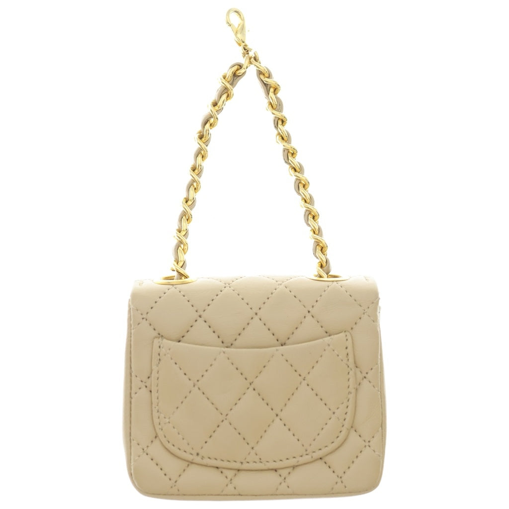 CHANEL(シャネル) マイクロ ミニミニマトラッセ ラムスキン チェーン アクセサリーポーチ バッグチャーム ゴールド金具 ベージュ レディース
