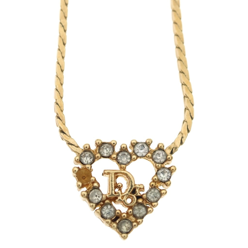 Christian Dior(クリスチャンディオール) トロッターロゴ ハート ラインストーン ネックレス ゴールド レディース