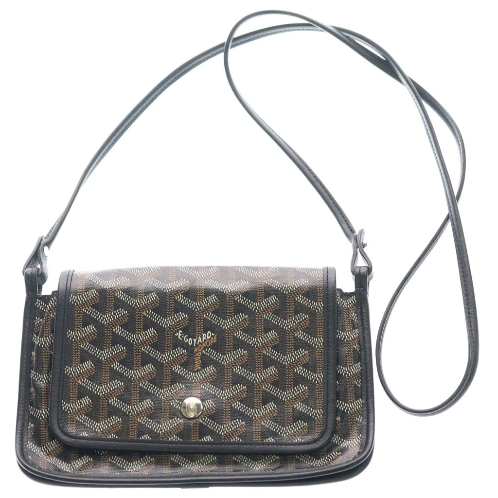 GOYARD(ゴヤール) プリュメ PVC コーティングキャンバス レザー ポーチ ウォレット ショルダーバッグ シルバー金具 ブラック レディース