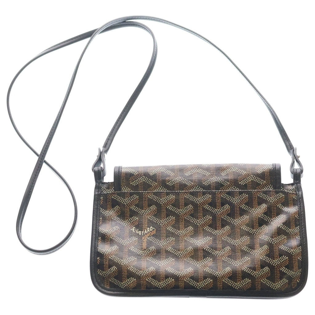 GOYARD(ゴヤール) プリュメ PVC コーティングキャンバス レザー ポーチ ウォレット ショルダーバッグ シルバー金具 ブラック レディース