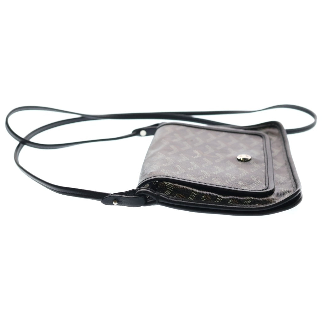 GOYARD(ゴヤール) プリュメ PVC コーティングキャンバス レザー ポーチ ウォレット ショルダーバッグ シルバー金具 ブラック レディース