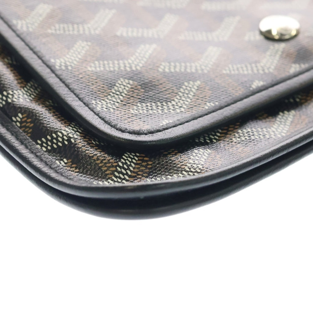GOYARD(ゴヤール) プリュメ PVC コーティングキャンバス レザー ポーチ ウォレット ショルダーバッグ シルバー金具 ブラック レディース