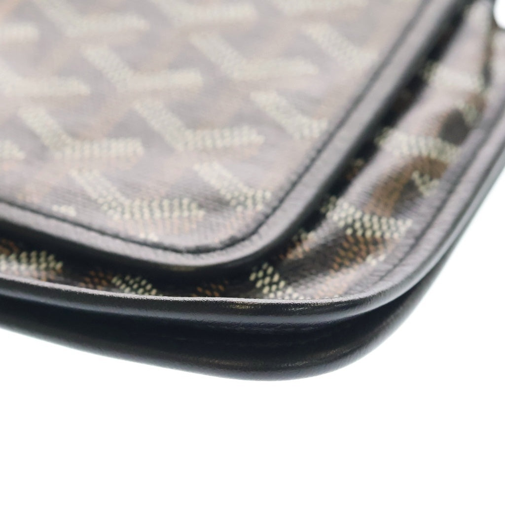 GOYARD(ゴヤール) プリュメ PVC コーティングキャンバス レザー ポーチ ウォレット ショルダーバッグ シルバー金具 ブラック レディース