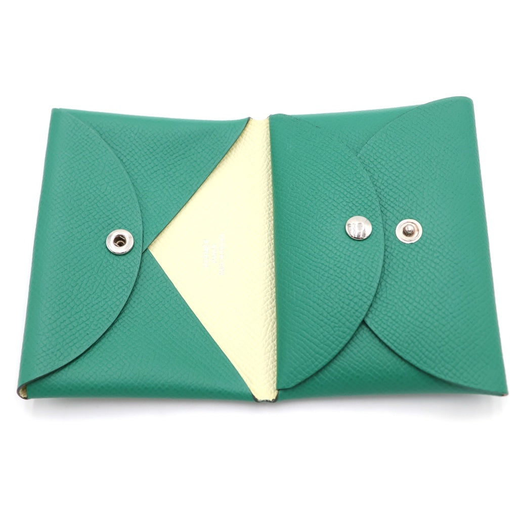 HERMES(エルメス) カルヴィデュオ エプソン レザー ミント カードケース グリーン シルバー金具 W刻 箱 レディース