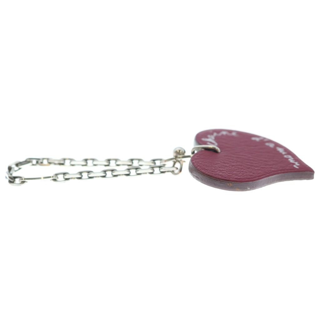 HERMES(エルメス) ハート チェーン レザー バッグチャーム シルバー金具 レッド/オレンジ 箱 レディース