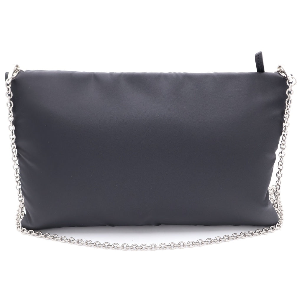 PRADA(プラダ) トライアングルロゴプレート ナイロン チェーンショルダーバッグ シルバー金具 ブラック 1BF081 レディース