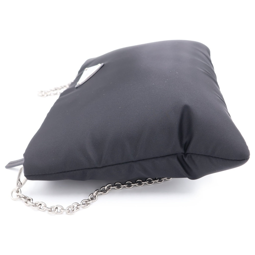 PRADA(プラダ) トライアングルロゴプレート ナイロン チェーンショルダーバッグ シルバー金具 ブラック 1BF081 レディース
