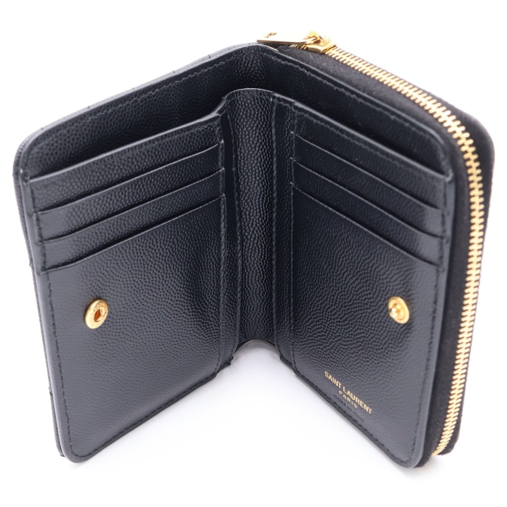 SAINT LAURENT PARIS(サンローランパリ) カサンドラロゴ レザー コンパクトウォレット 二つ折り財布 ゴールド金具 ブラック 668288 668288 レディース