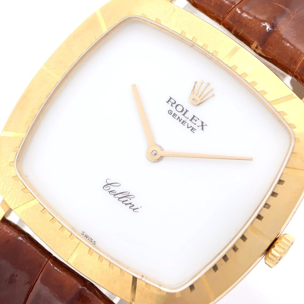 ROLEX(ロレックス) チェリーニ 白文字盤 YG×レザー/手巻き 4084 腕時計