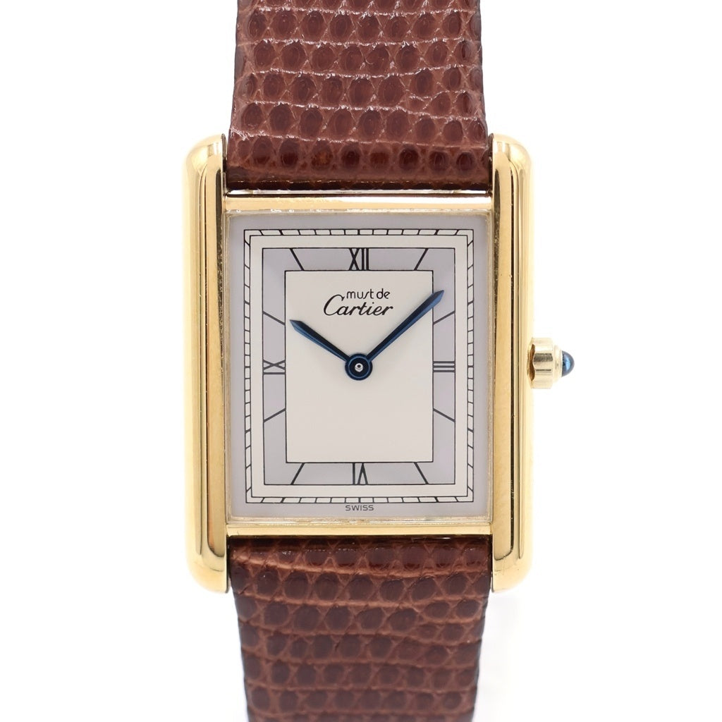 Cartier(カルティエ) マストタンク アイボリー文字盤 925×レザー/QZ クォーツ 681006 腕時計