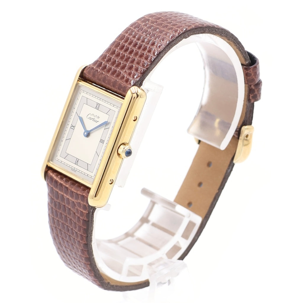 Cartier(カルティエ) マストタンク アイボリー文字盤 925×レザー/QZ クォーツ 681006 腕時計