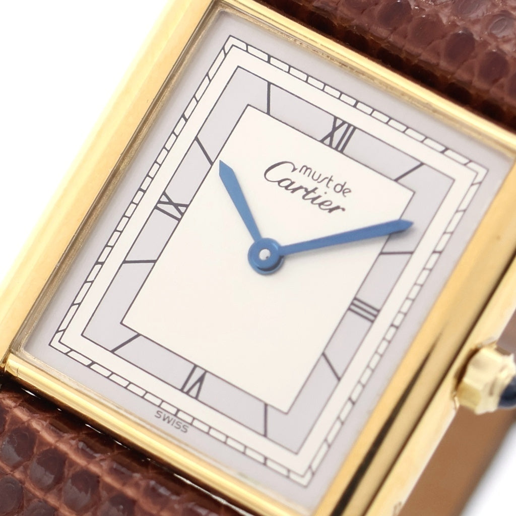 Cartier(カルティエ) マストタンク アイボリー文字盤 925×レザー/QZ クォーツ 681006 腕時計