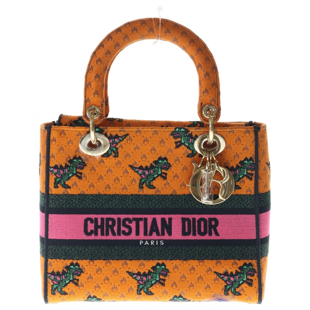 DIOR(ディオール) Lady D-Lite レディディライト ハンドバッグ 恐竜モチーフ オレンジ キャンバス ゴールド金具 レディース