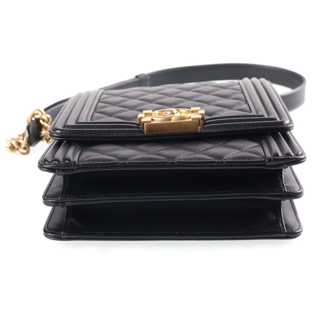 CHANEL(シャネル) ボーイシャネル チェーンショルダーバッグ ラムスキン ブラック ゴールド金具 AS0130 レディース