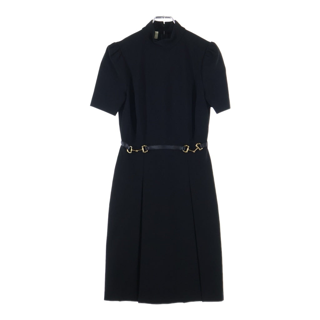 GUCCI(グッチ) ホースビッド ハイネック ショートスリーブ バックジップ ワンピース ブラック 598881 XJBYO レディース