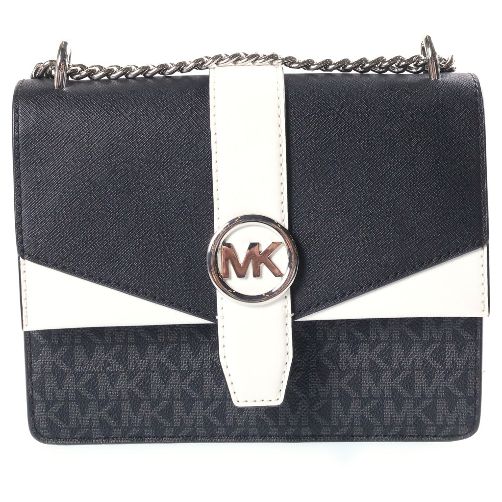 MICHAEL KORS(マイケルコース) MKシグネチャー カラーブロック フラップ クロスボディ スモール ショルダーバッグ PVCレザー ブラック×ホワイト レディース