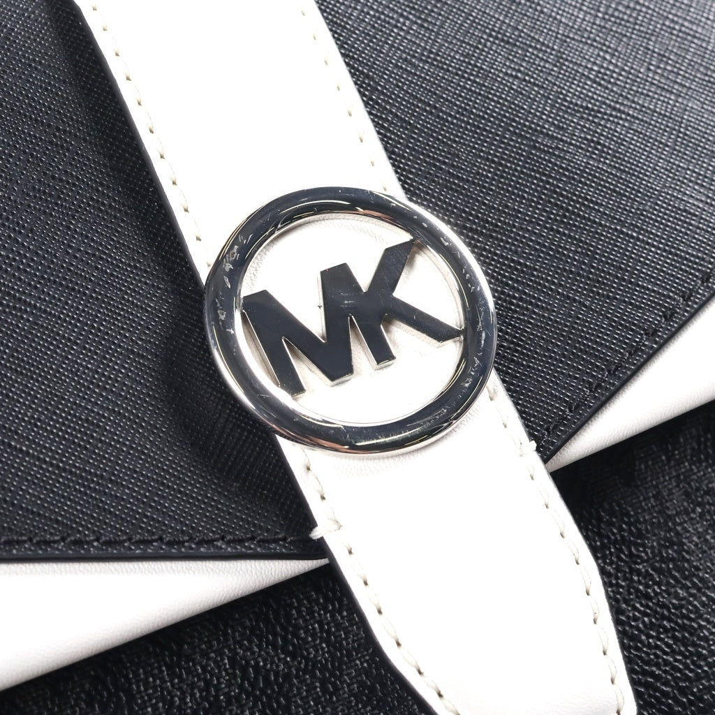 MICHAEL KORS(マイケルコース) MKシグネチャー カラーブロック フラップ クロスボディ スモール ショルダーバッグ PVCレザー ブラック×ホワイト レディース