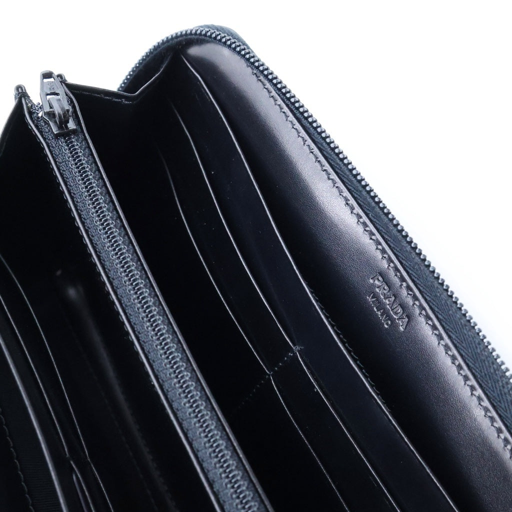 PRADA(プラダ) ロゴ ラウンドファスナー 長財布 ブラック レザー