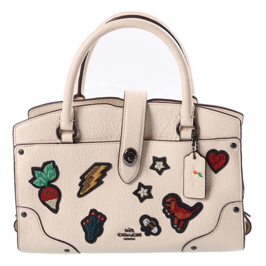 COACH(コーチ) マーサー サッチェル24 スーベニア エンブロイダリー 2WAYハンドバッグ ショルダーバッグ アイボリー レザー 57722 ガンメタ金具 レディース