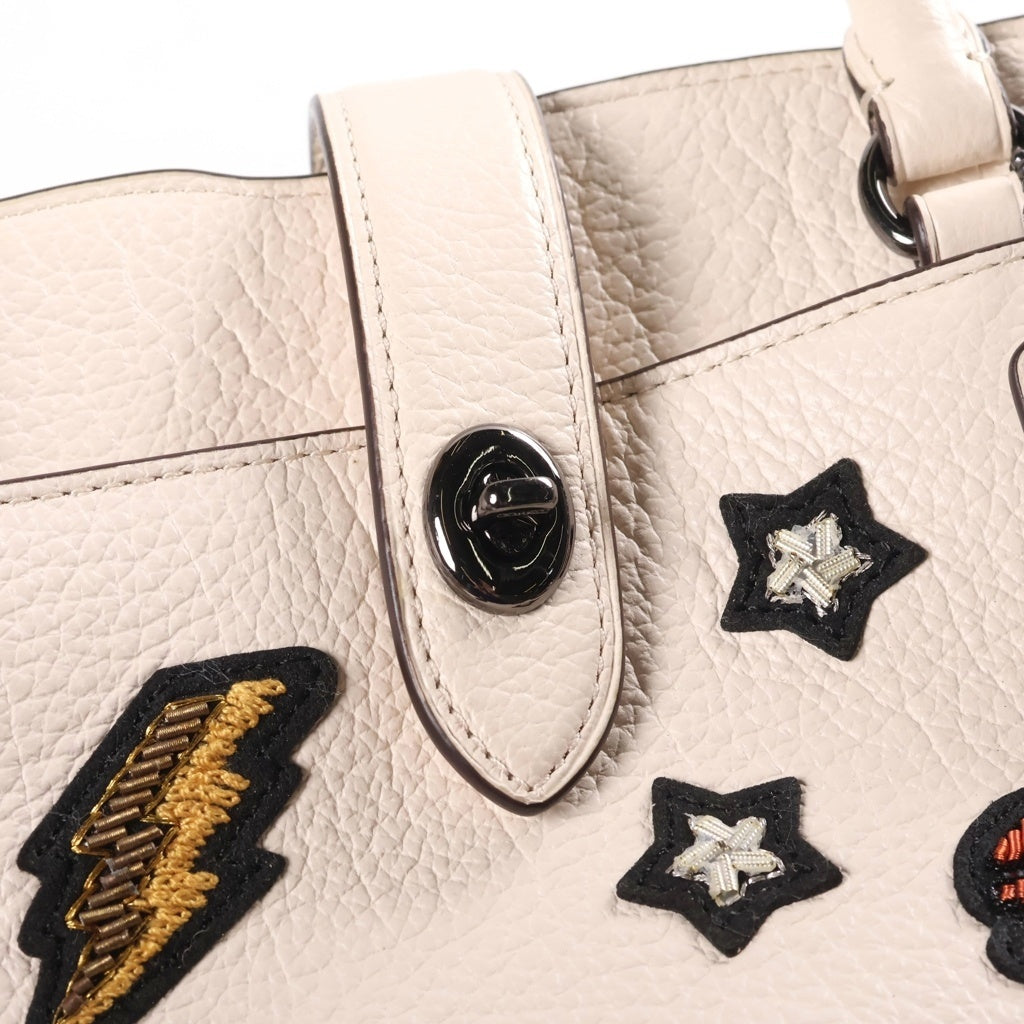 COACH(コーチ) マーサー サッチェル24 スーベニア エンブロイダリー 2WAYハンドバッグ ショルダーバッグ アイボリー レザー 57722 ガンメタ金具 レディース